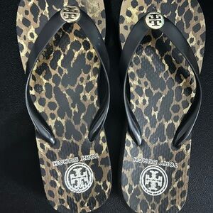 Tory Burch Animal Print Sandals with Black Straps